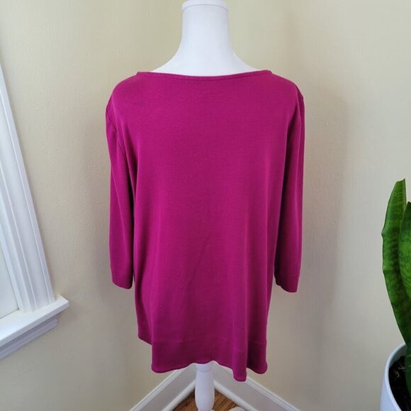 Chico's The Ultimate Tee SZ L Tunic Supima Cotton Long Sleeve Pocket Top Pink - Picture 5 of 13